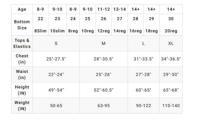 Billabong Boys 8-14 0 Matentabel